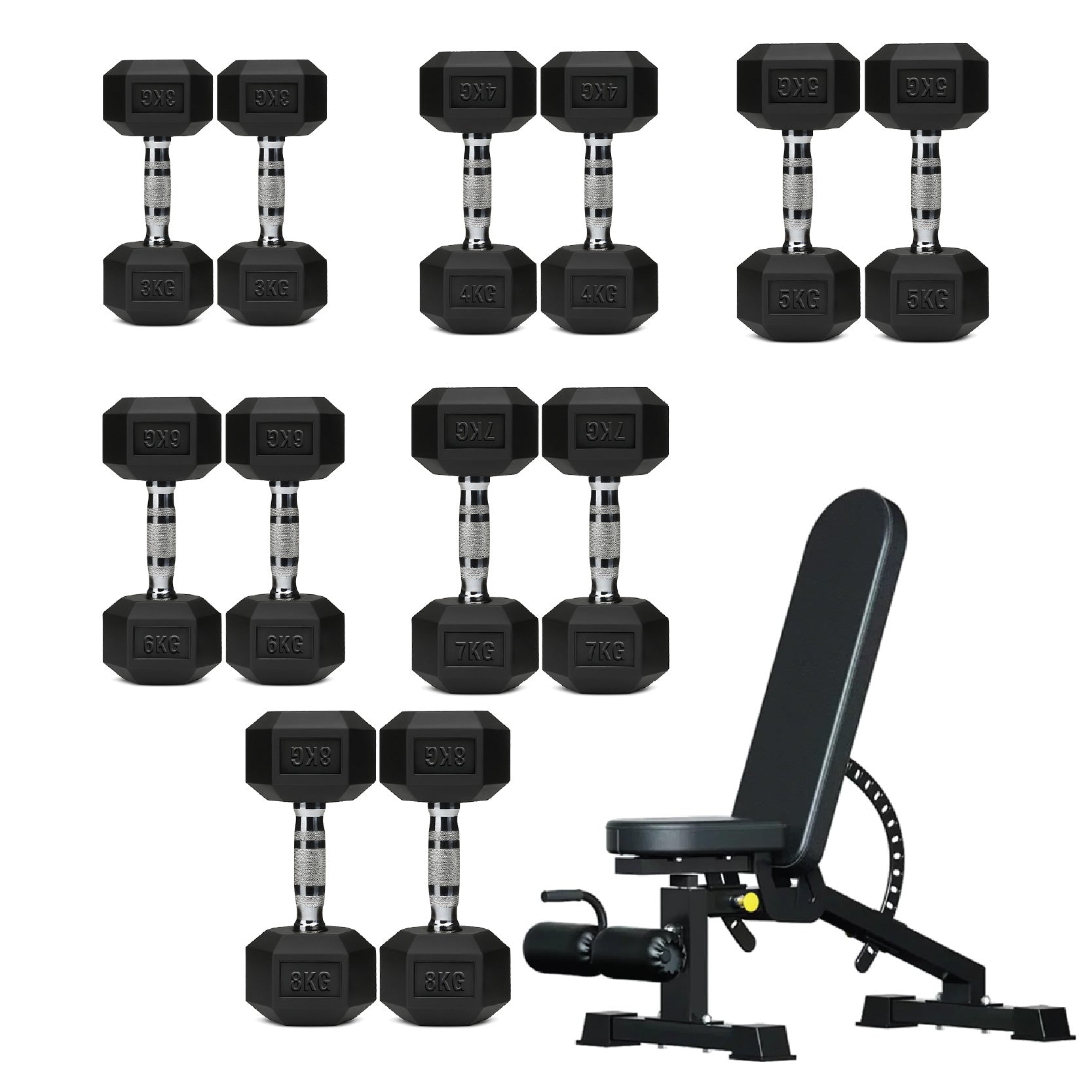 Hex Dumbbell Set 6 Pairs with A6 Tree Rack