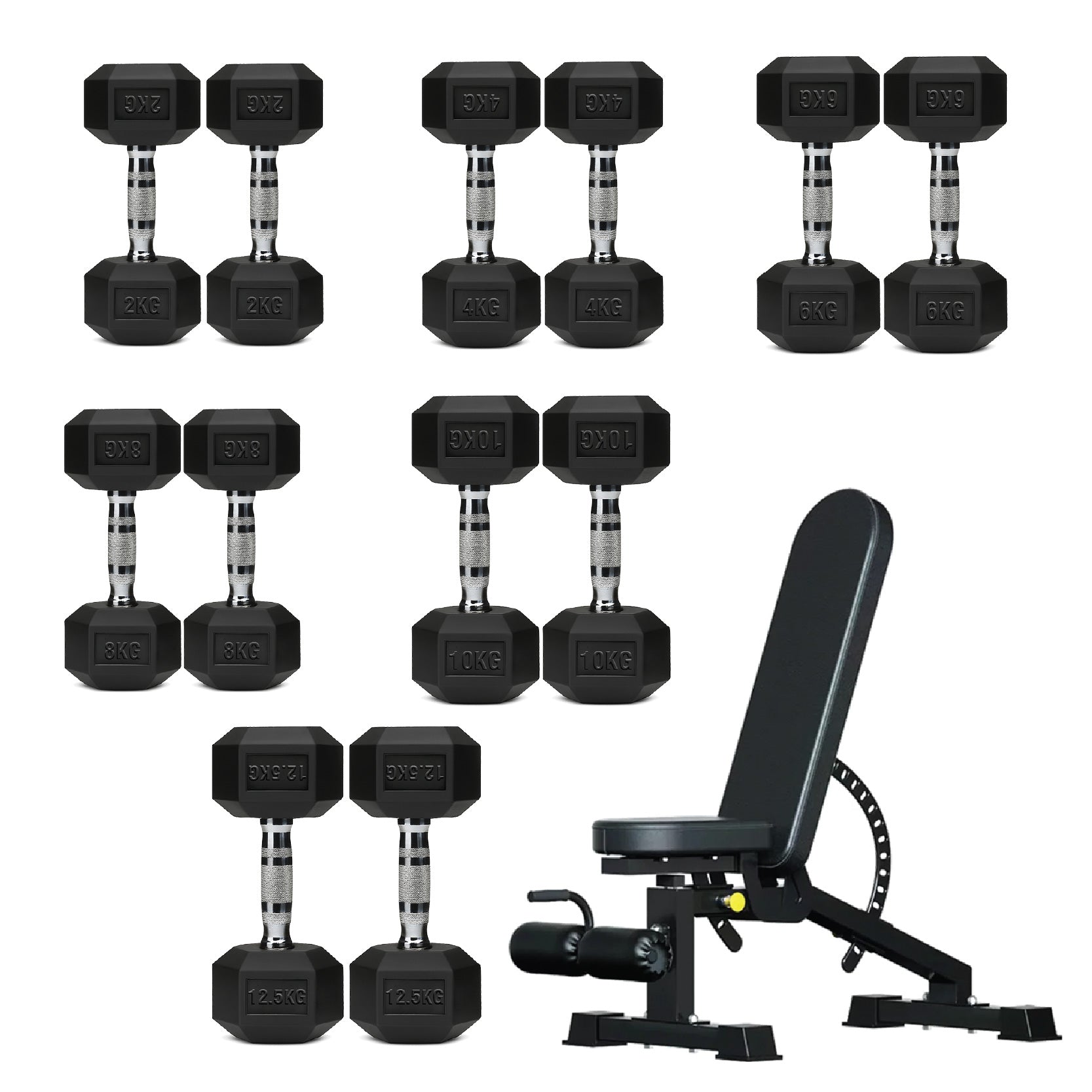 Hex Dumbbell Set 6 Pairs with A6 Tree Rack