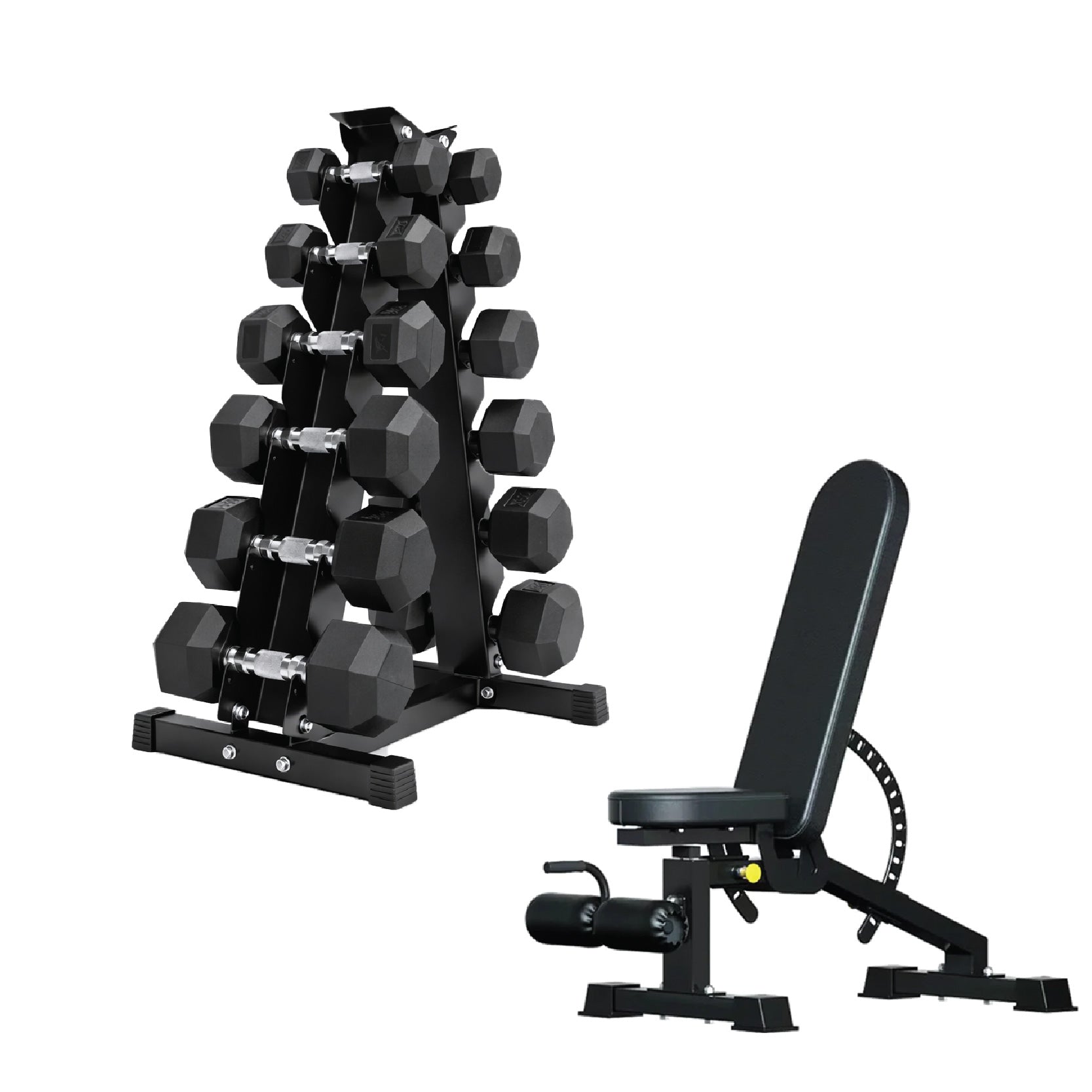 Hex Dumbbell Set 6 Pairs with A6 Tree Rack