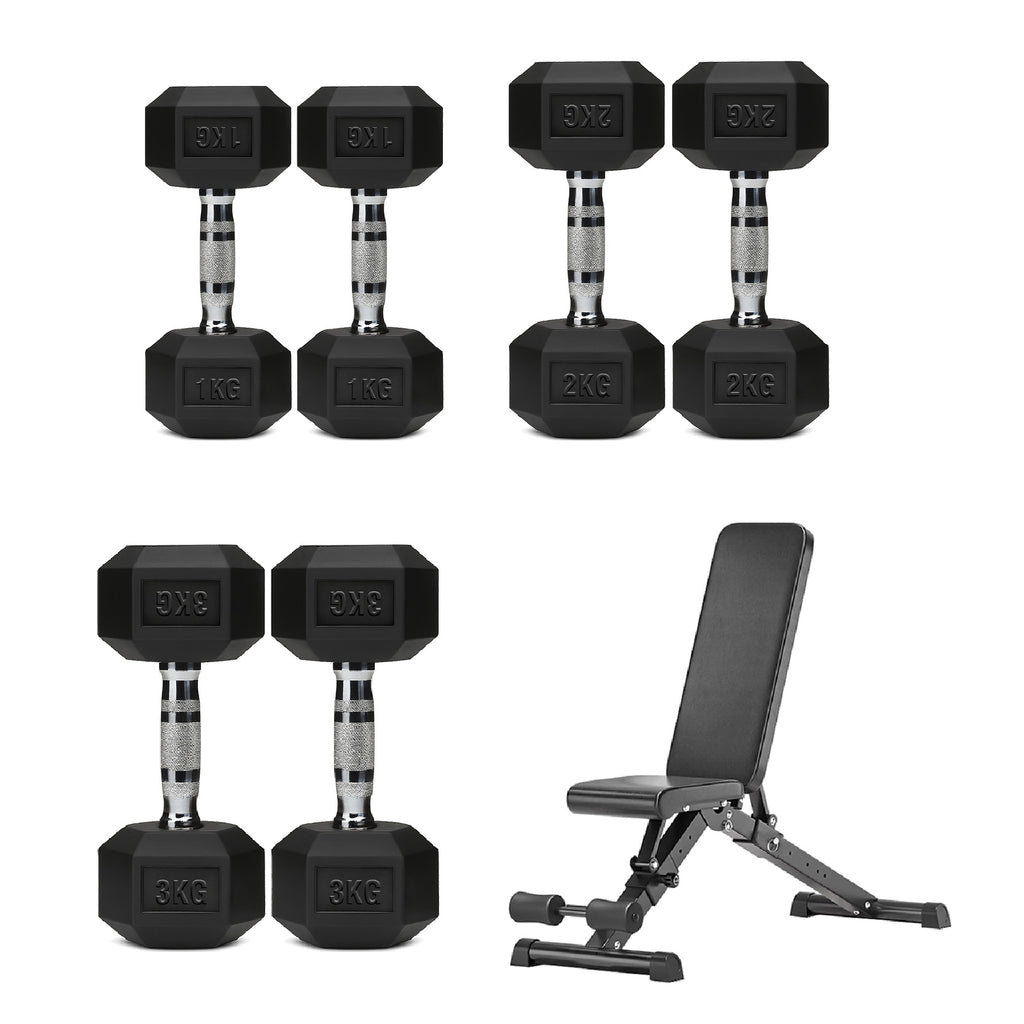 3 Pair Hex Dumbbell Set with 3 Tier Tree Rack