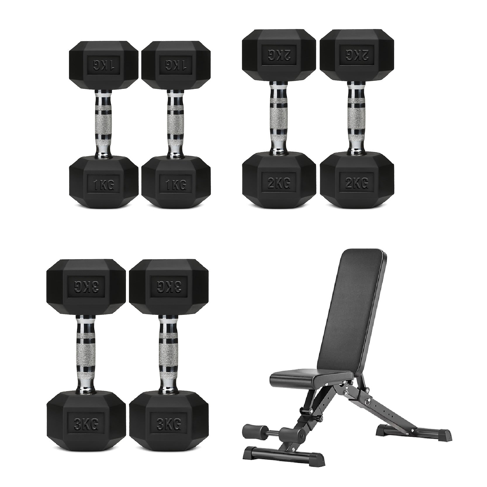 3 Pair Hex Dumbbell Set with 3 Tier Tree Rack