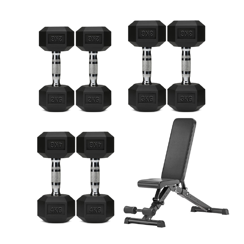 3 Pair Hex Dumbbell Set with 3 Tier Tree Rack