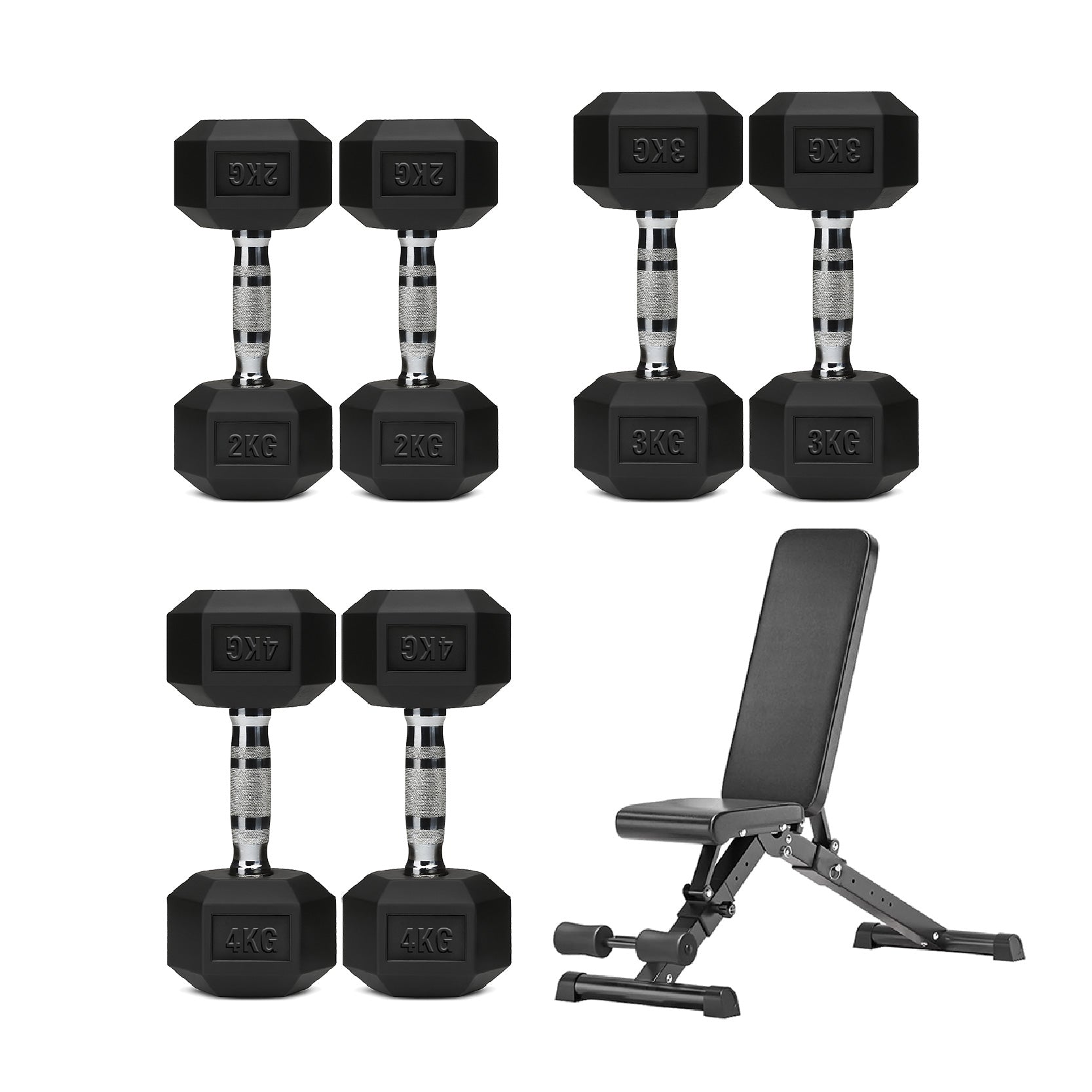 3 Pair Hex Dumbbell Set with 3 Tier Tree Rack