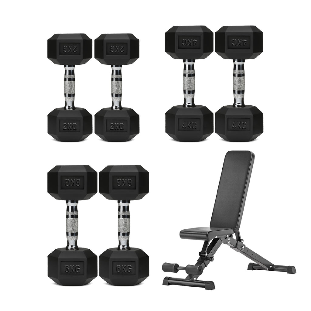 3 Pair Hex Dumbbell Set with 3 Tier Tree Rack