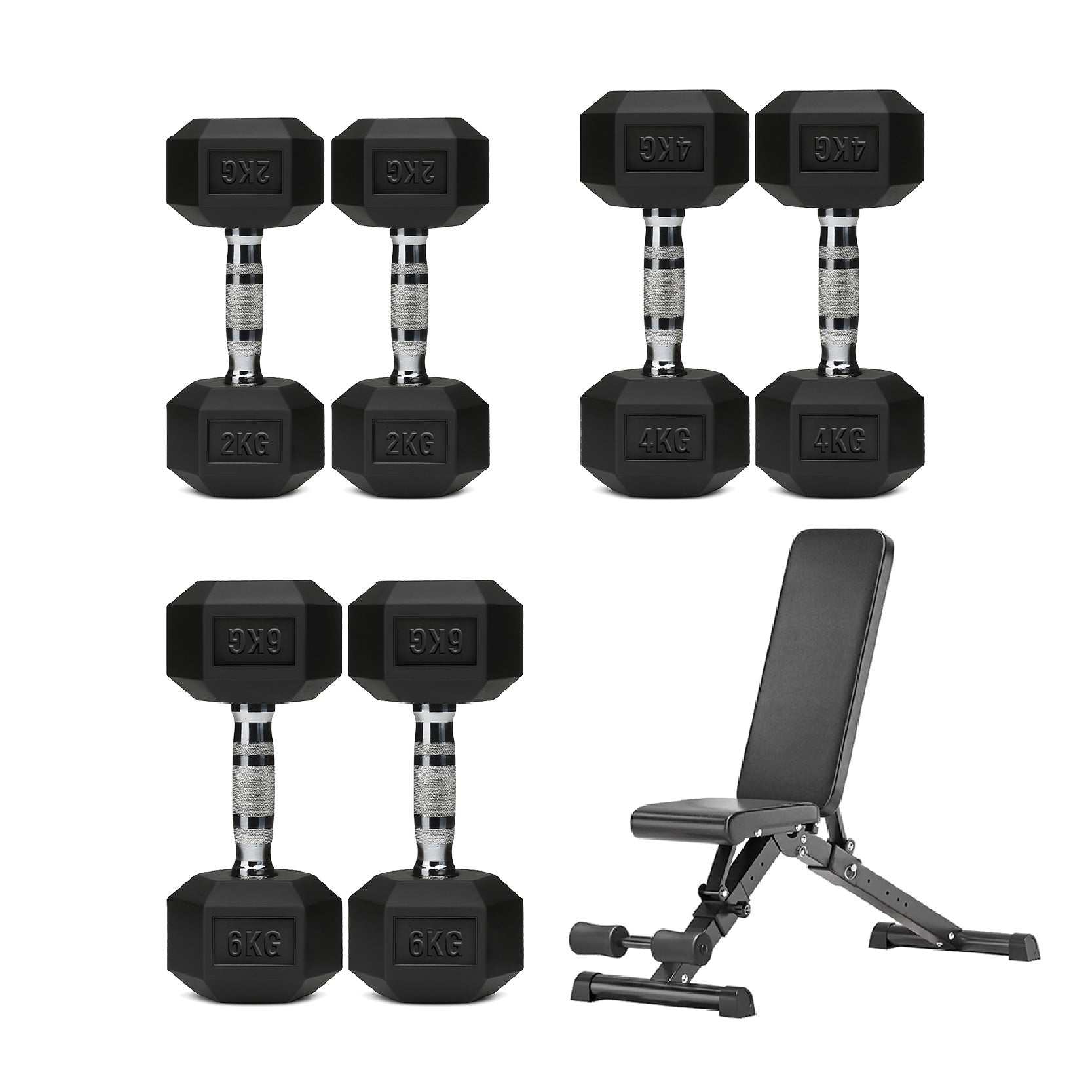 3 Pair Hex Dumbbell Set with 3 Tier Tree Rack