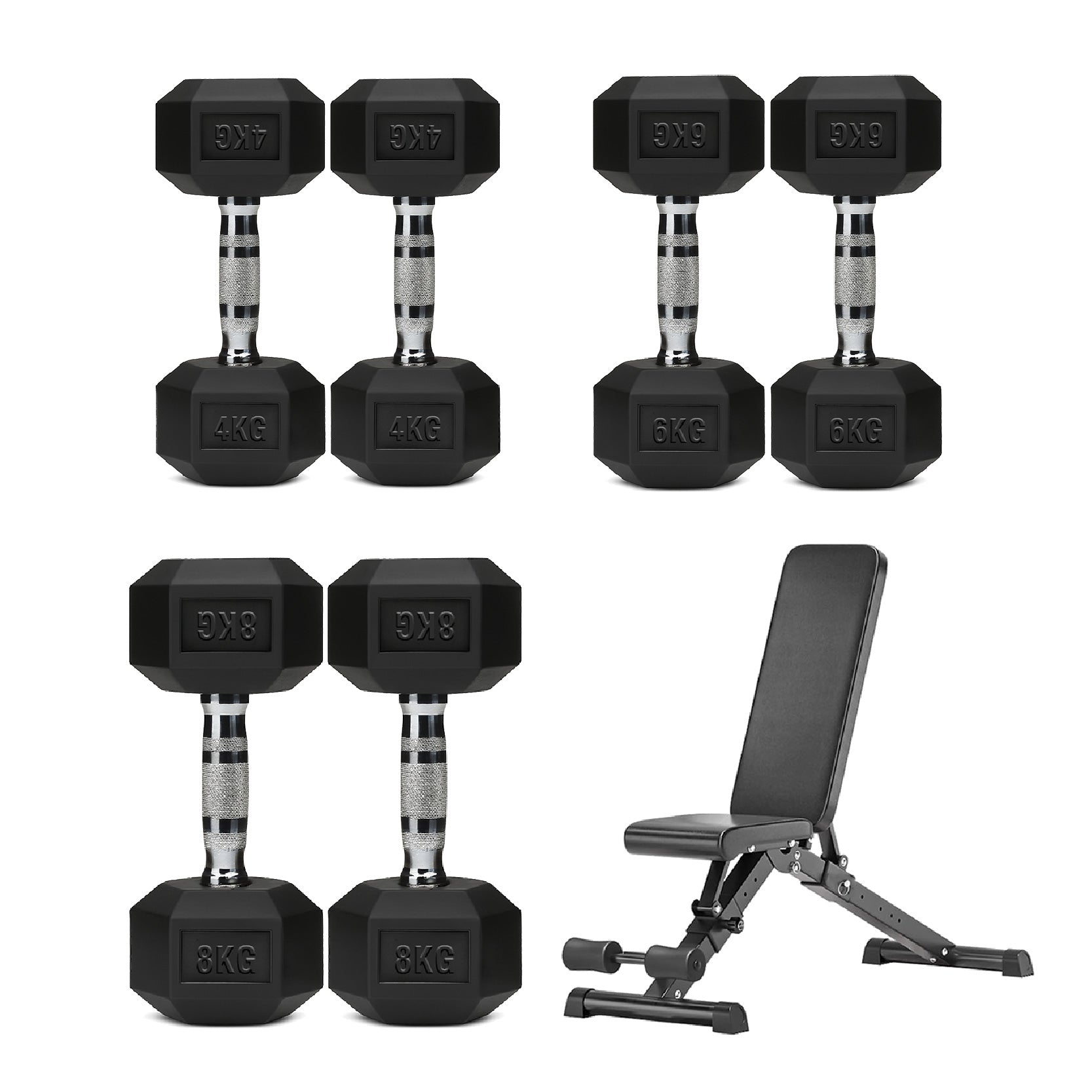 3 Pair Hex Dumbbell Set with 3 Tier Tree Rack