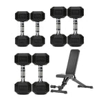 3 Pair Hex Dumbbell Set with 3 Tier Tree Rack