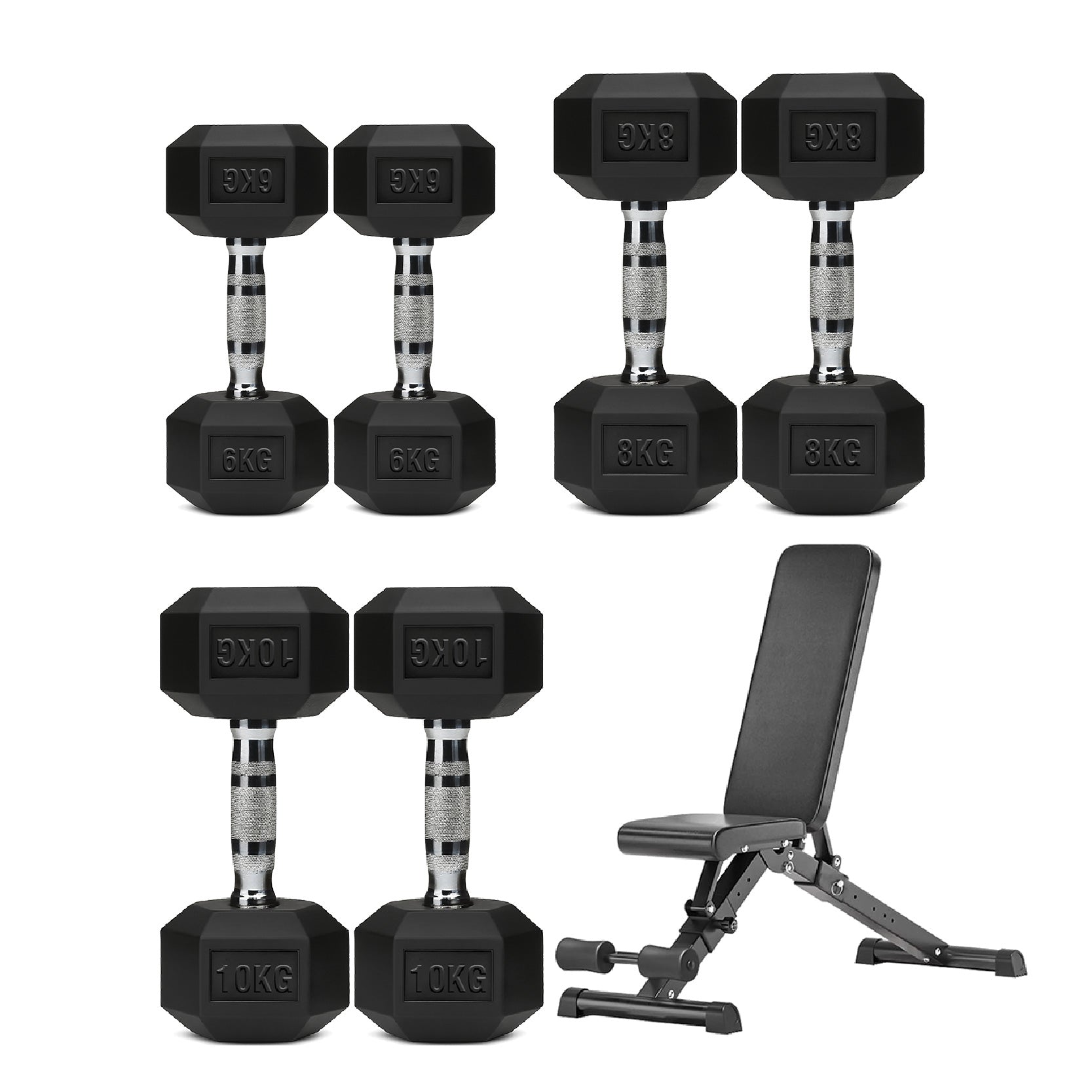 3 Pair Hex Dumbbell Set with 3 Tier Tree Rack