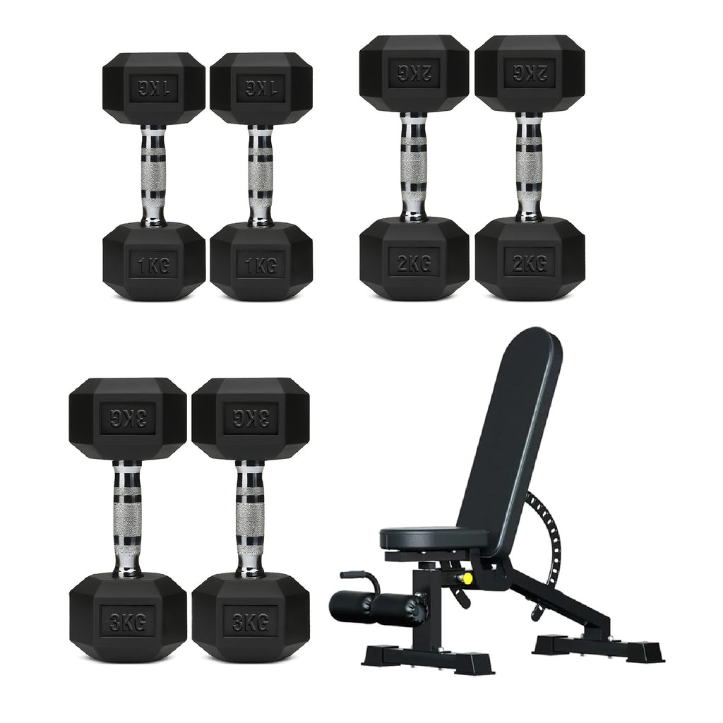 3 Pair Hex Dumbbell Set with 3 Tier Tree Rack