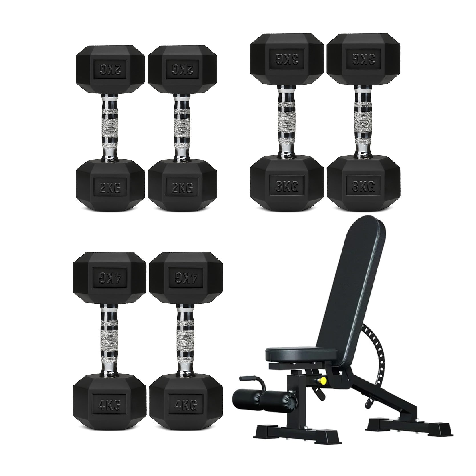 3 Pair Hex Dumbbell Set with 3 Tier Tree Rack