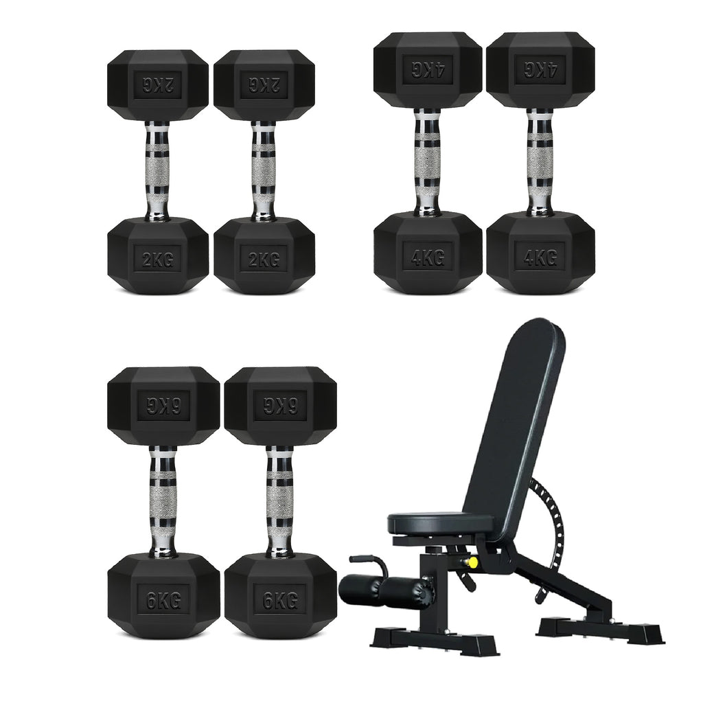 3 Pair Hex Dumbbell Set with 3 Tier Tree Rack