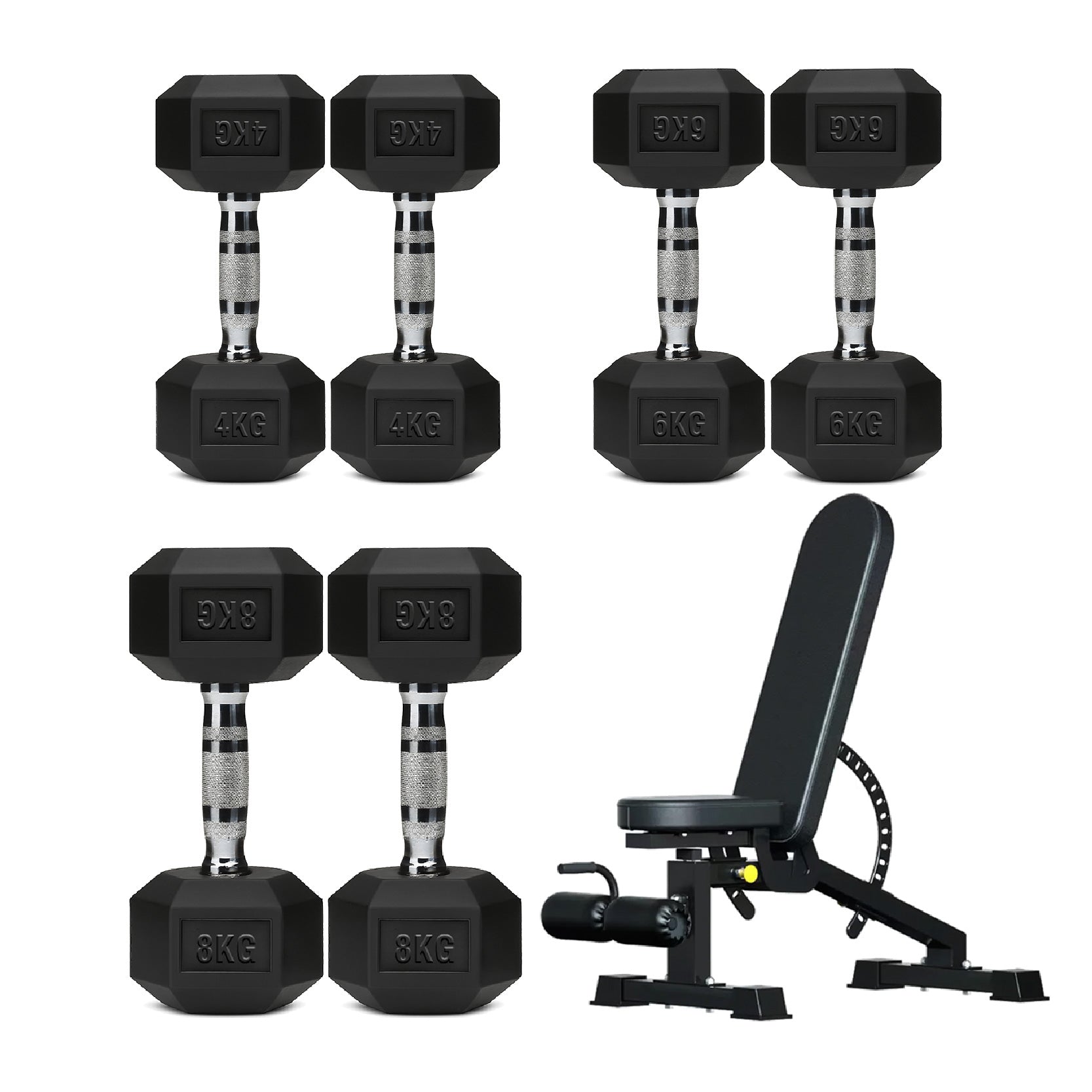 3 Pair Hex Dumbbell Set with 3 Tier Tree Rack