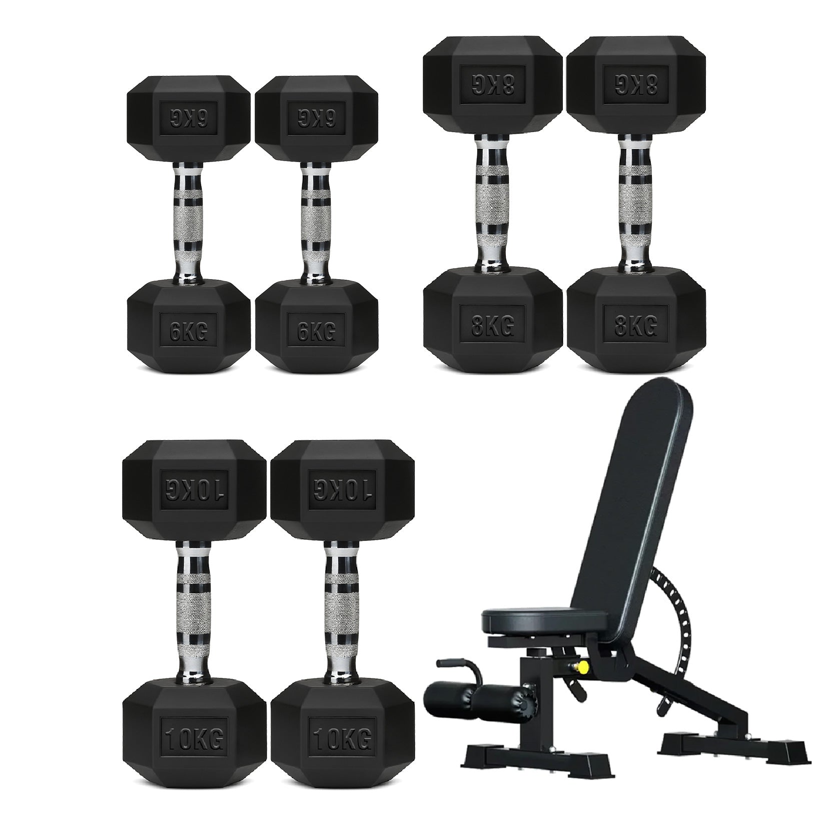 3 Pair Hex Dumbbell Set with 3 Tier Tree Rack