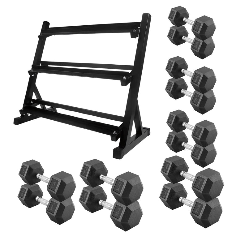 Hex Dumbbell Set with Rack ( 2.5kg to 60kg ) | in UK