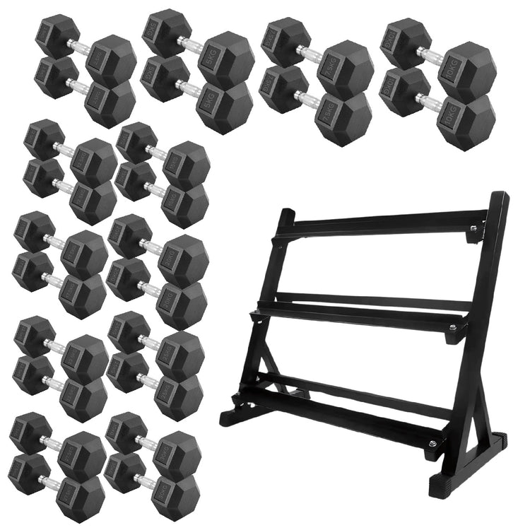 Hex Dumbbell Set with Rack ( 2.5kg to 60kg ) | in UK