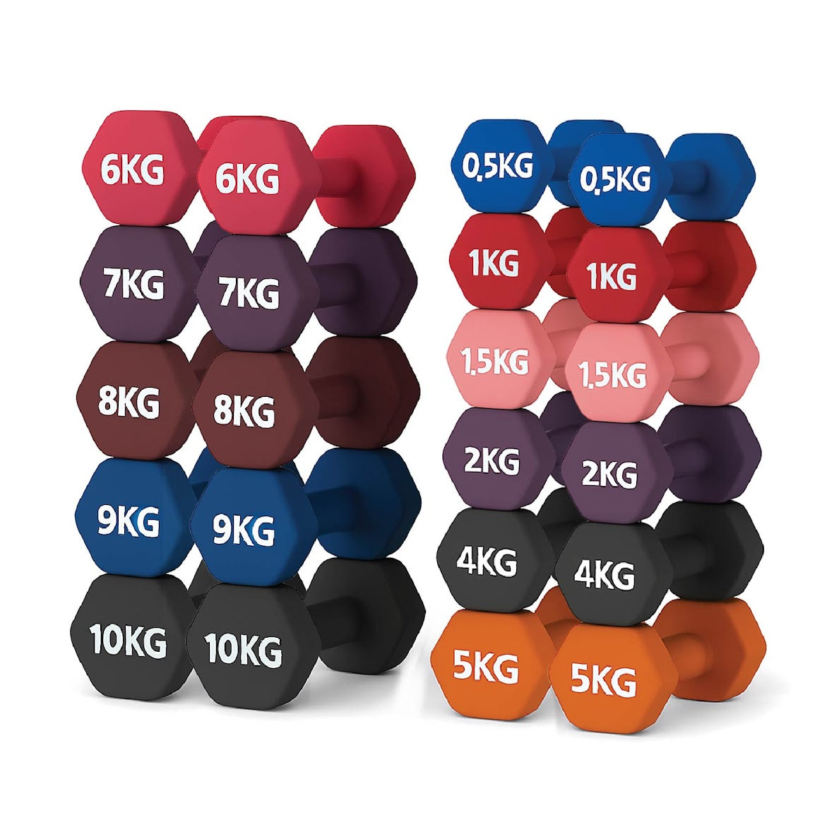 Neoprene Dumbbell Set (Pairs 0.5–10 kg) | Non-Slip Hex Dumbbell Weights UK