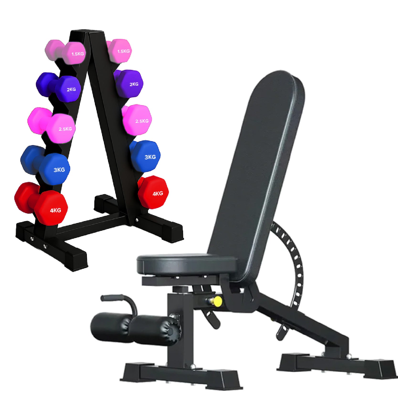 Neoprene hex dumbbells with 5 tier Storage Rack