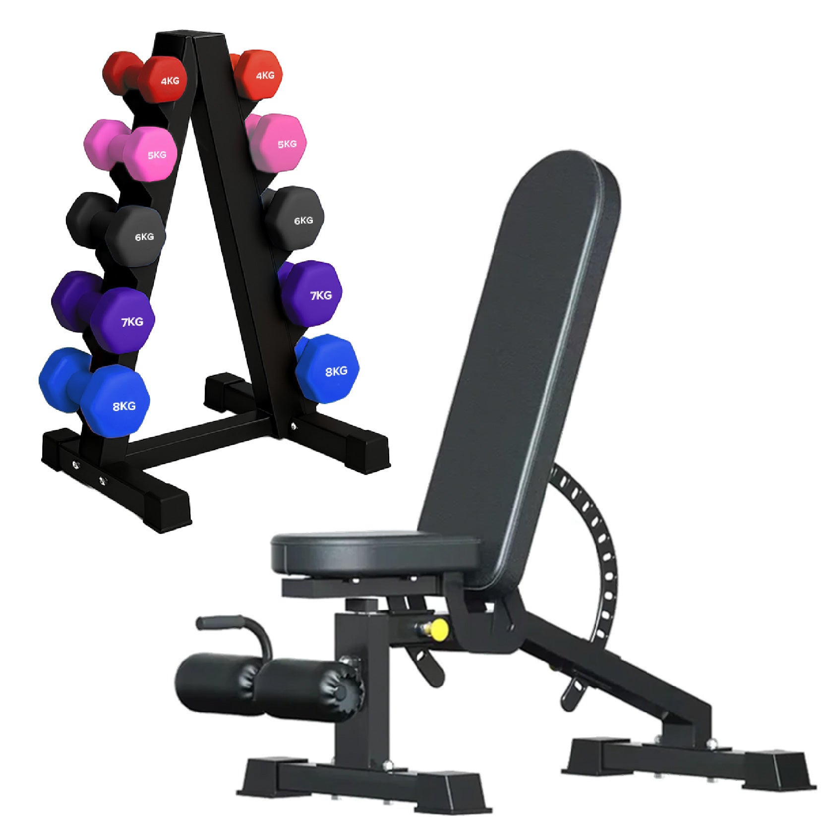 Neoprene hex dumbbells with 5 tier Storage Rack