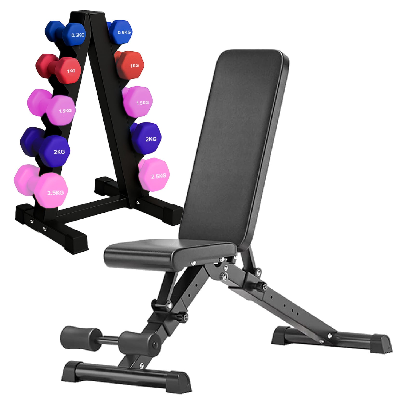 Neoprene hex dumbbells with 5 tier Storage Rack