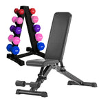 Neoprene hex dumbbells with 5 tier Storage Rack