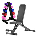 Neoprene hex dumbbells with 5 tier Storage Rack