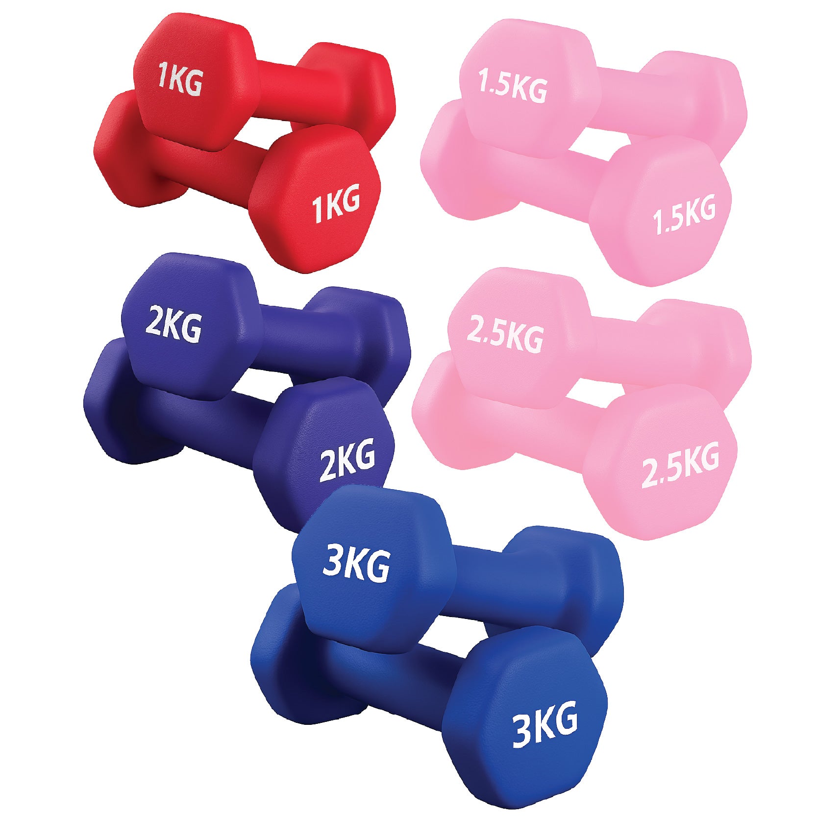 Neoprene hex dumbbells with 5 tier Storage Rack