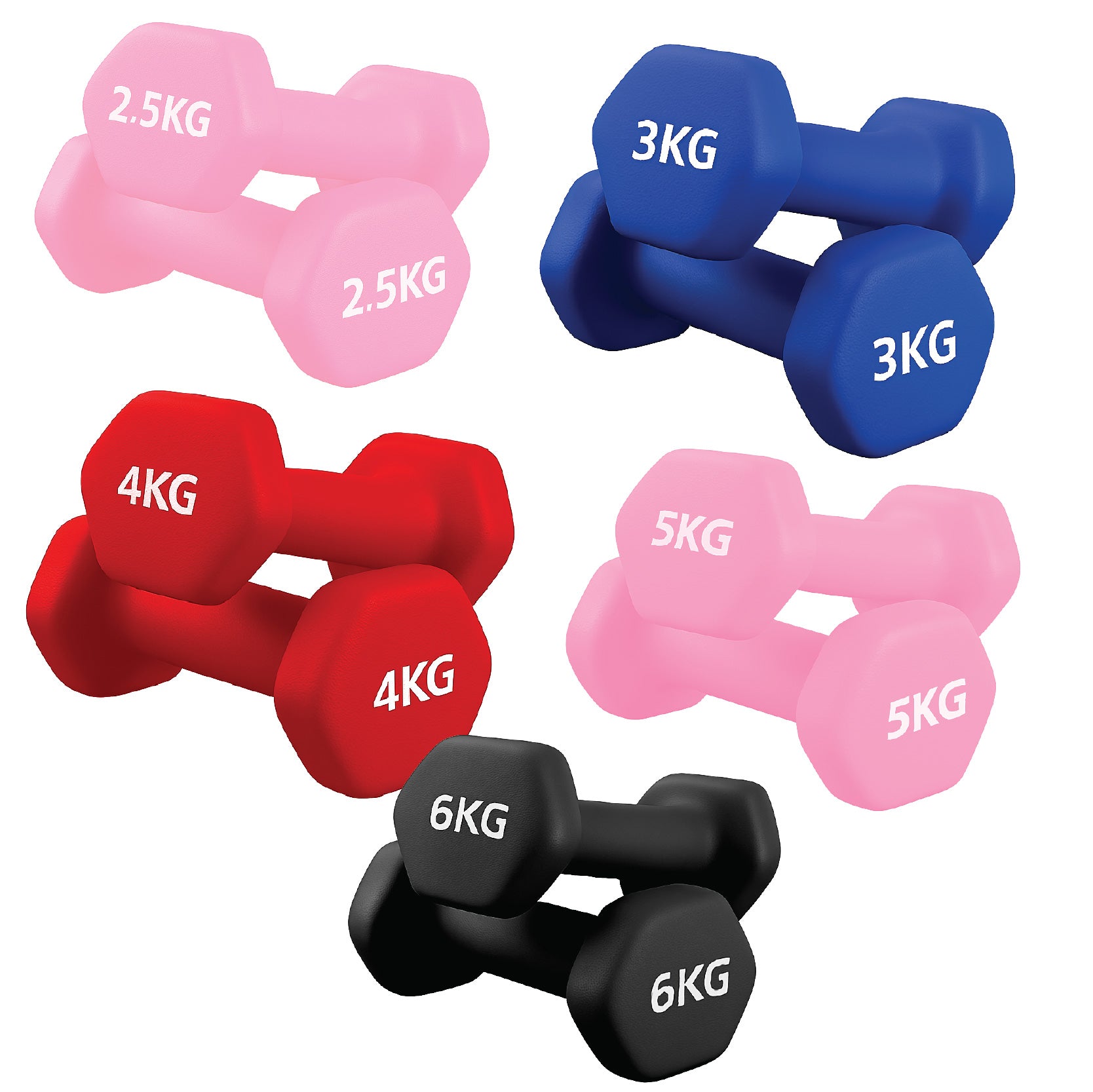 Neoprene hex dumbbells with 5 tier Storage Rack
