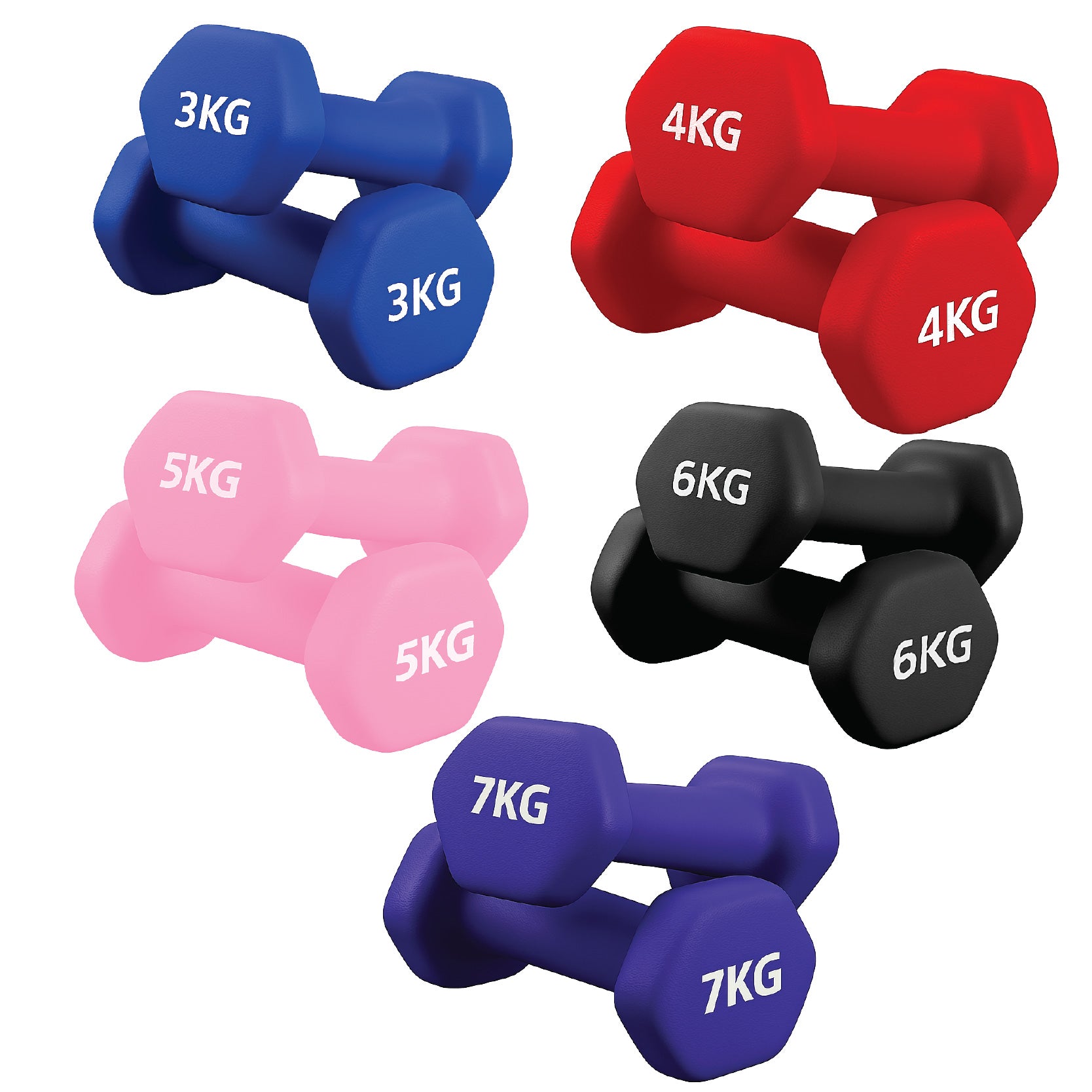Neoprene hex dumbbells with 5 tier Storage Rack