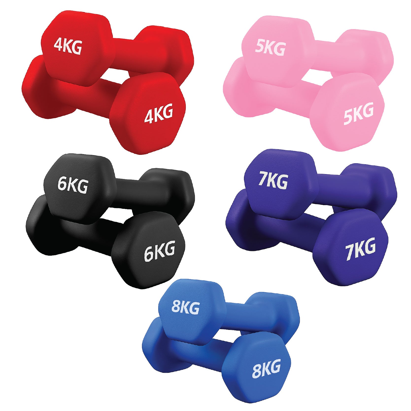 Neoprene hex dumbbells with 5 tier Storage Rack