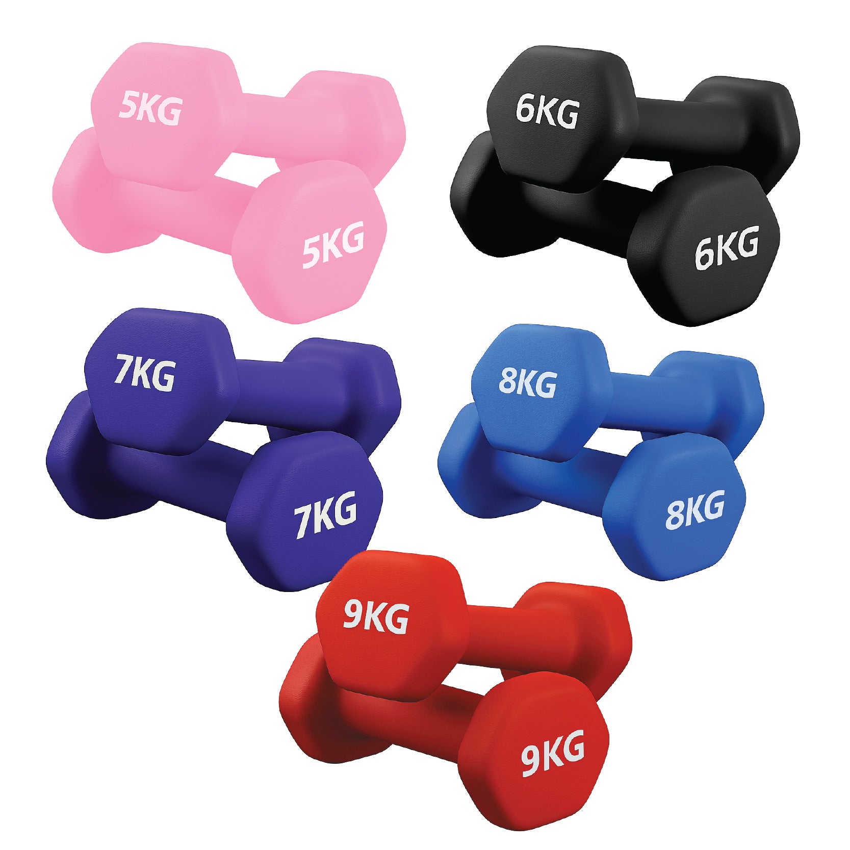 Neoprene hex dumbbells with 5 tier Storage Rack