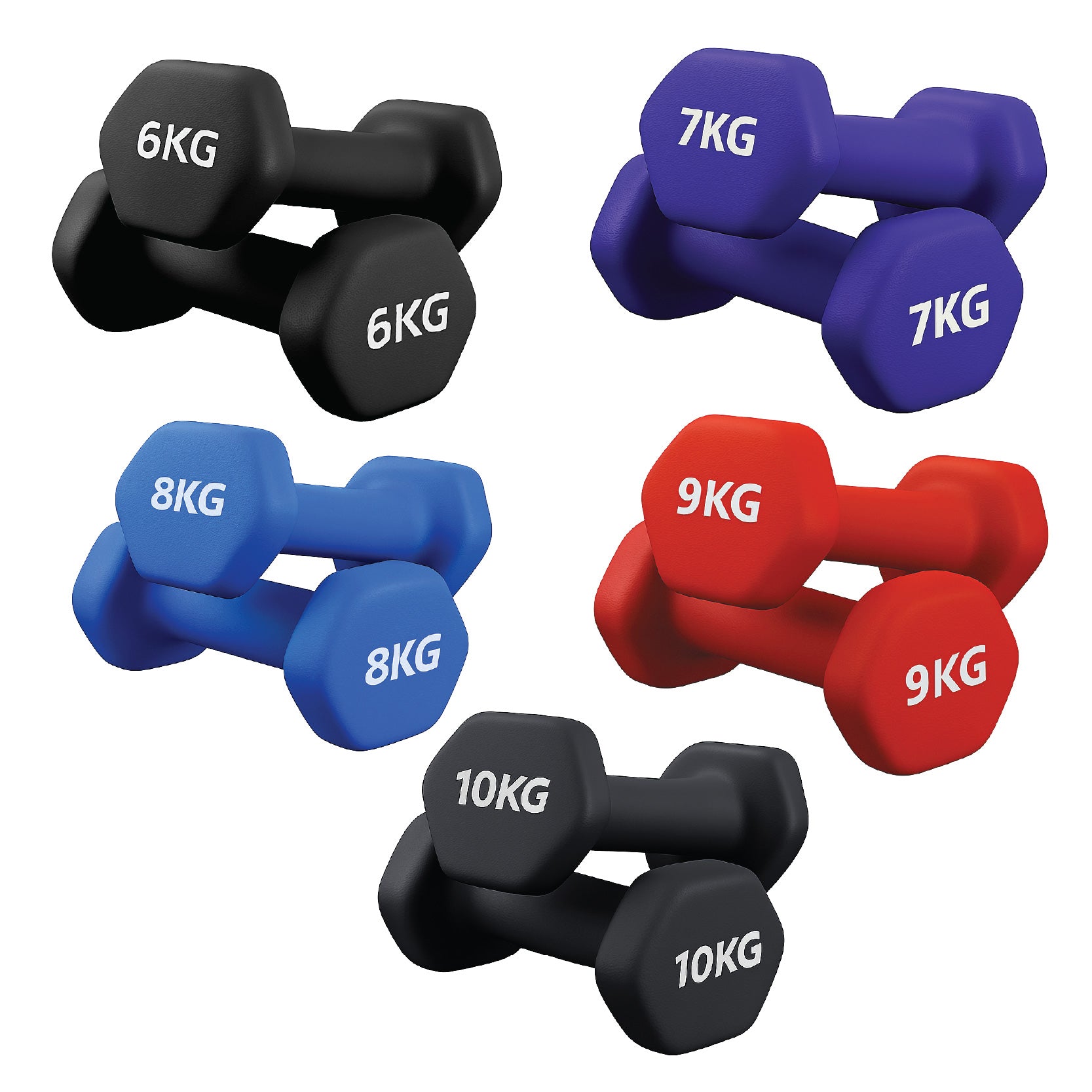 Neoprene hex dumbbells with 5 tier Storage Rack
