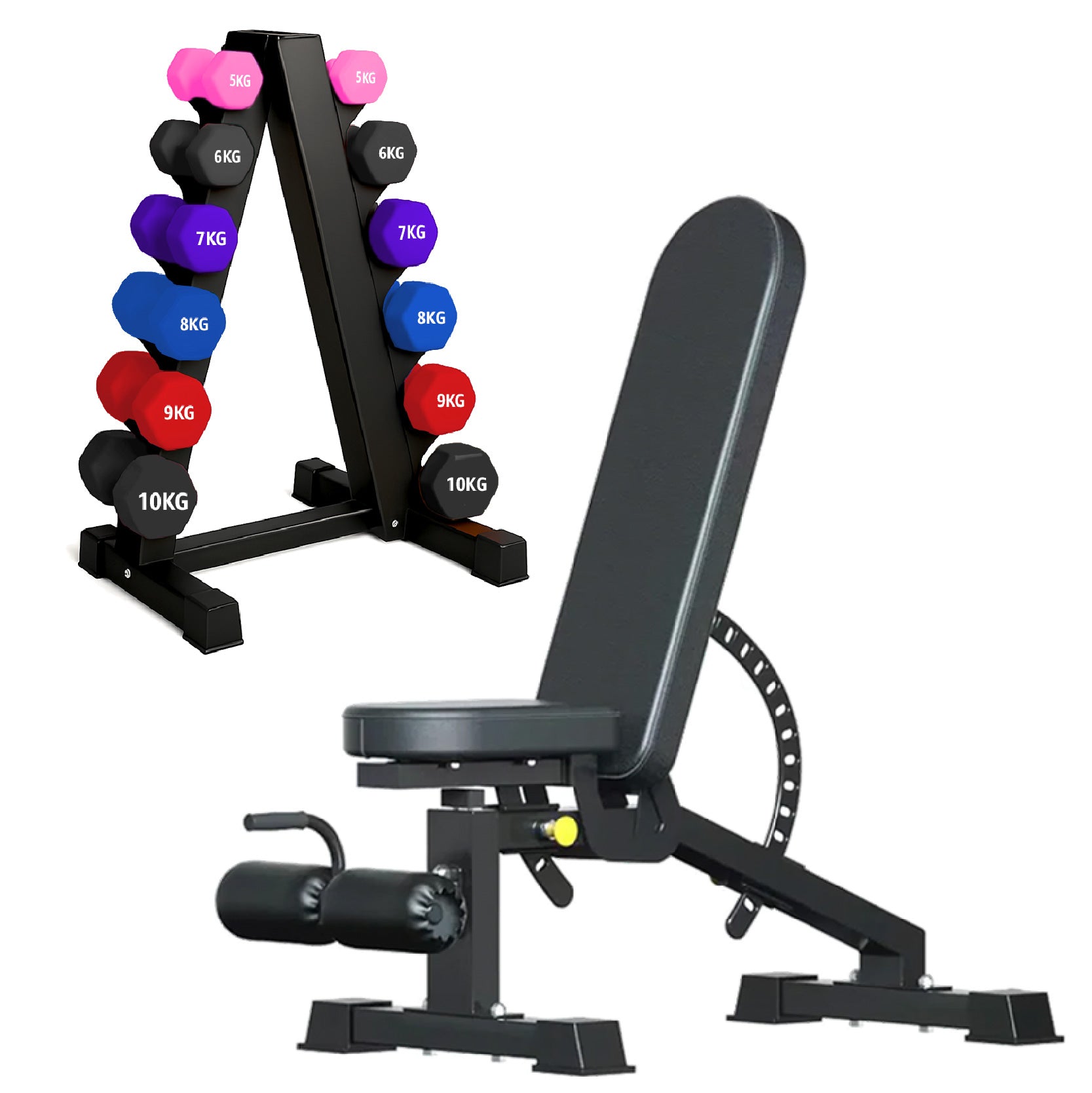 Neoprene hex dumbbells with 6 tier Storage Rack