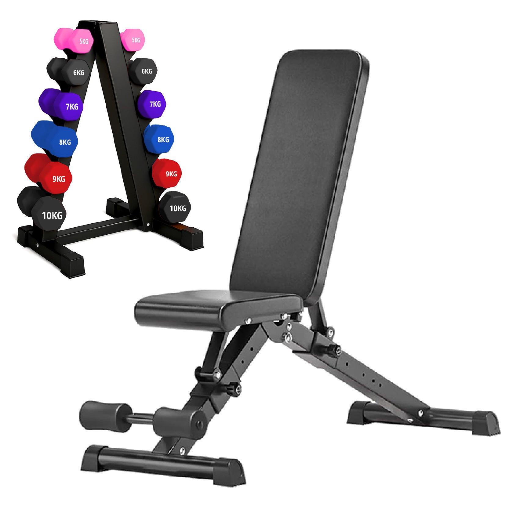 Neoprene hex dumbbells with 6 tier Storage Rack