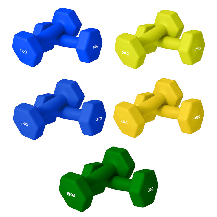 Neoprene Dumbbell Set (Pairs 0.5–10 kg) | Non-Slip Hex Dumbbell Weights UK