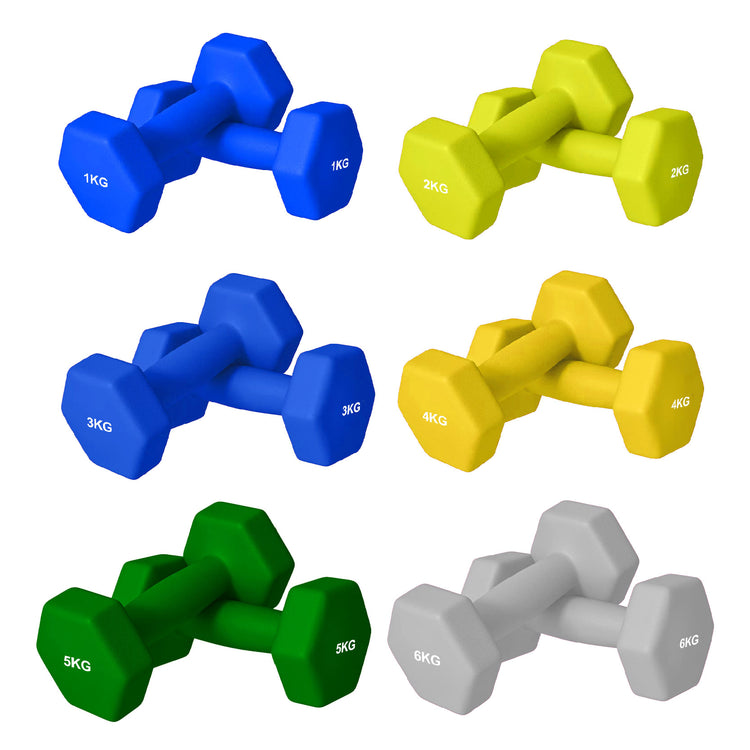Neoprene Dumbbell Set (Pairs 0.5–10 kg) | Non-Slip Hex Dumbbell Weights UK