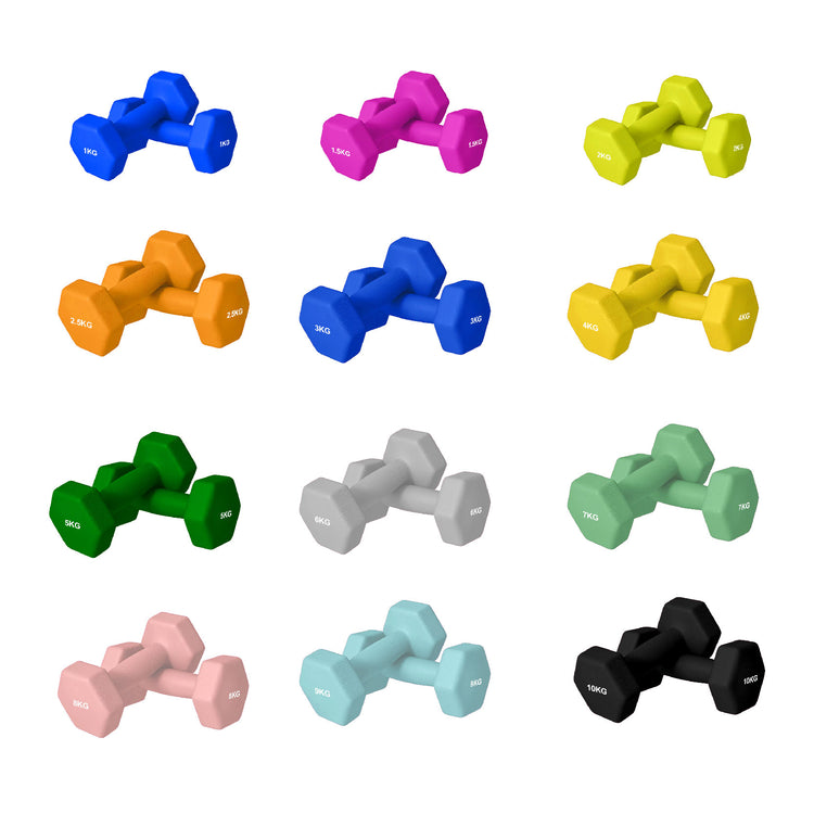 Neoprene Dumbbell Set (Pairs 0.5–10 kg) | Non-Slip Hex Dumbbell Weights UK