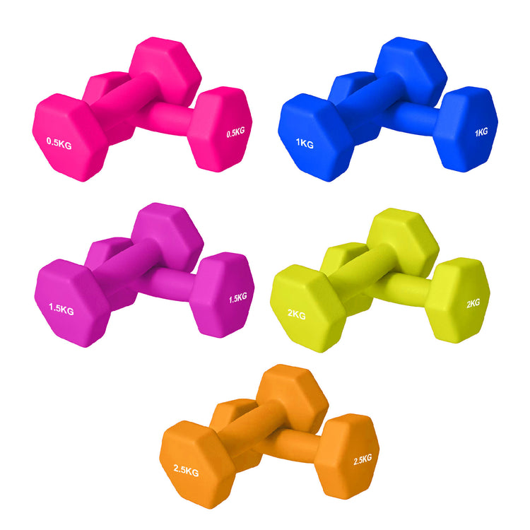 Neoprene Dumbbell Set (Pairs 0.5–10 kg) | Non-Slip Hex Dumbbell Weights UK
