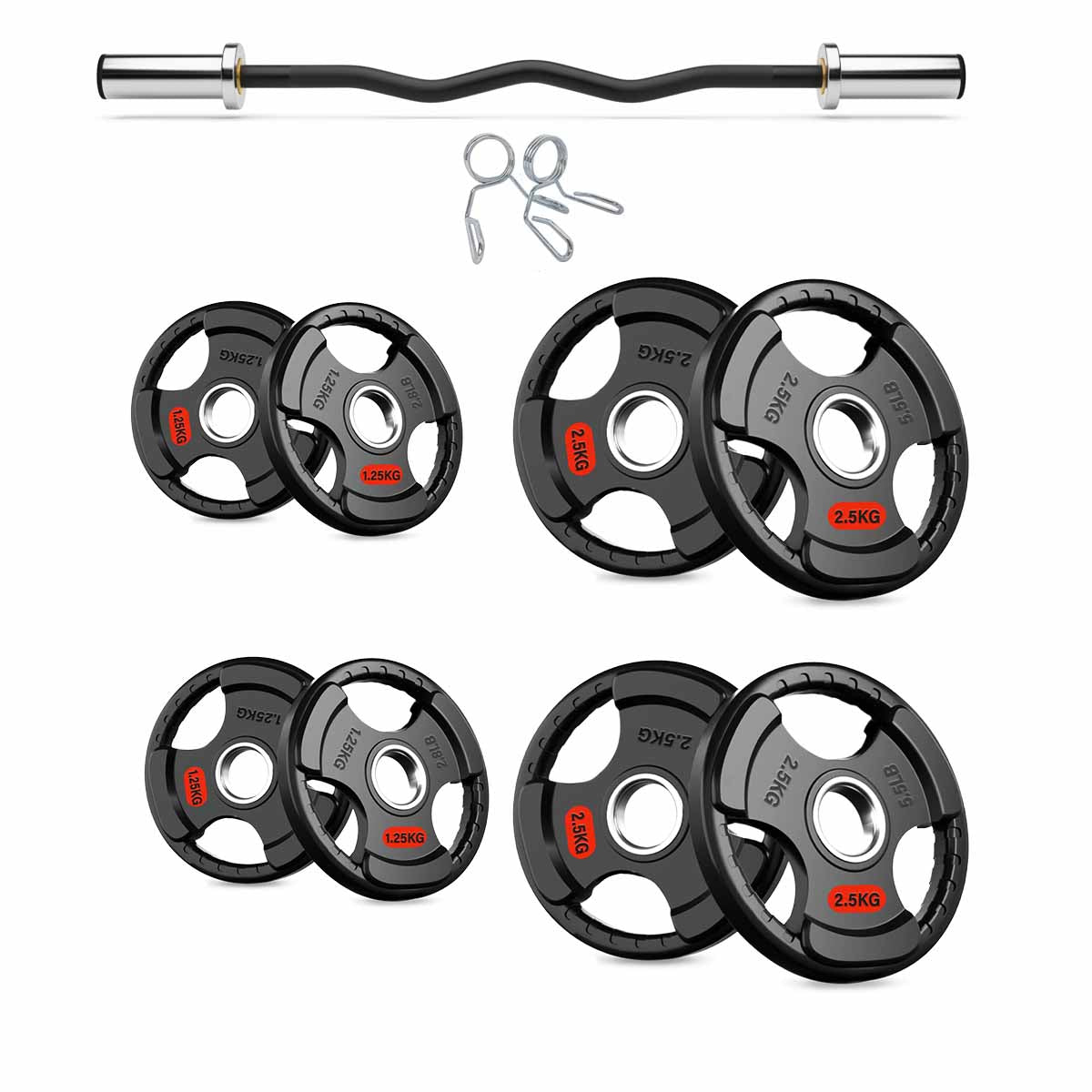 Olympic EZ Curl Bar – 47" Chrome Steel Barbell with Collars