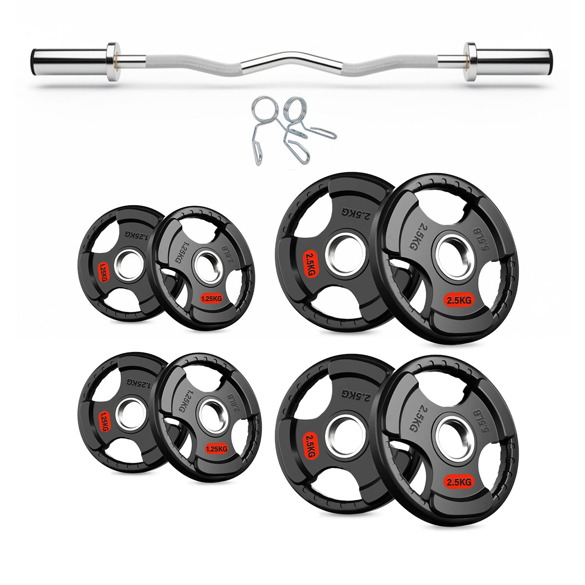 Olympic EZ Curl Bar – 47" Chrome Steel Barbell with Collars