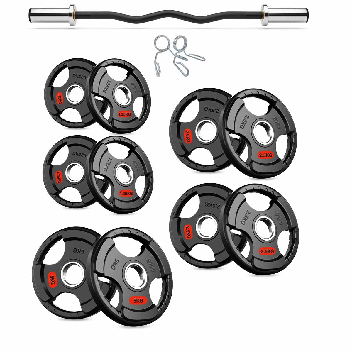 Olympic EZ Curl Bar – 47" Chrome Steel Barbell with Collars