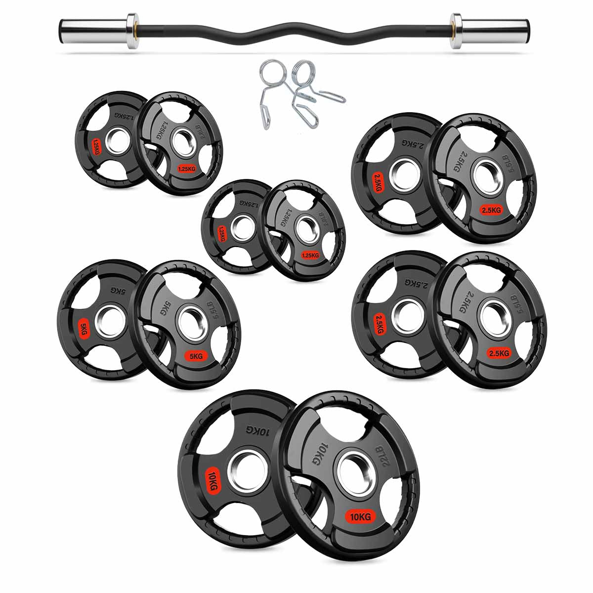 Olympic EZ Curl Bar – 47" Chrome Steel Barbell with Collars