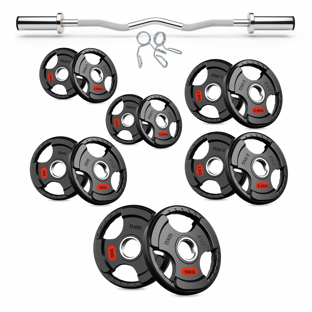 Olympic EZ Curl Bar – 47" Chrome Steel Barbell with Collars