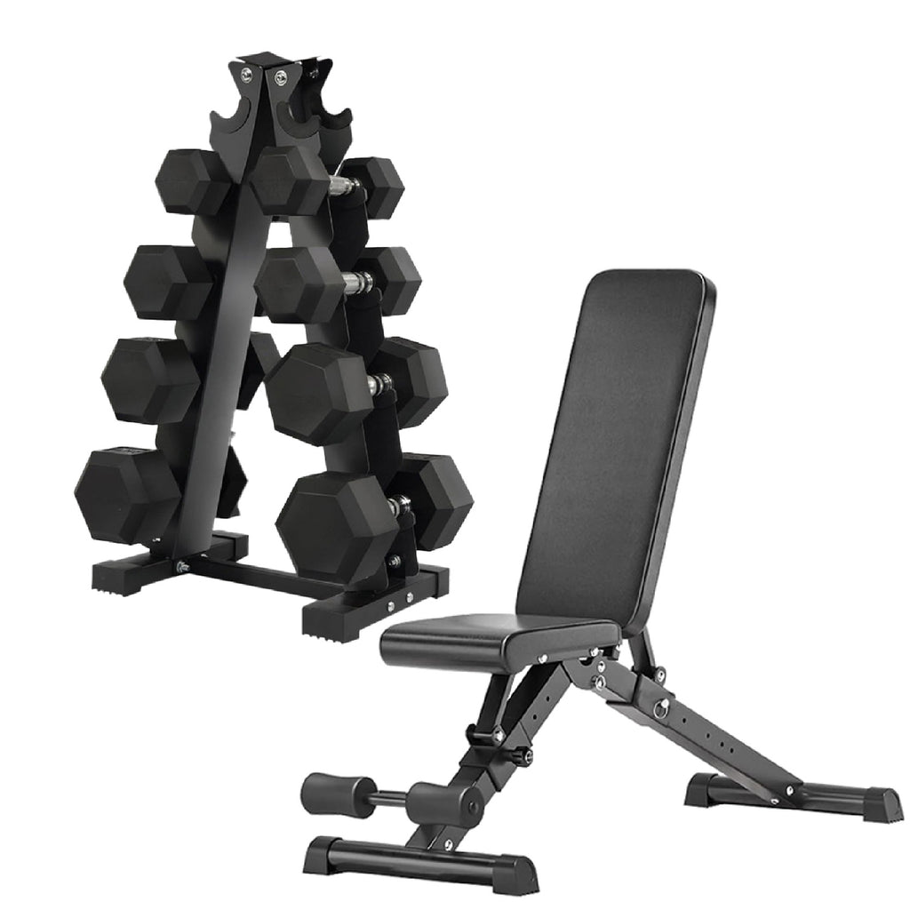 Hex Dumbbell Set 4 Pair with A5 Tier Rack