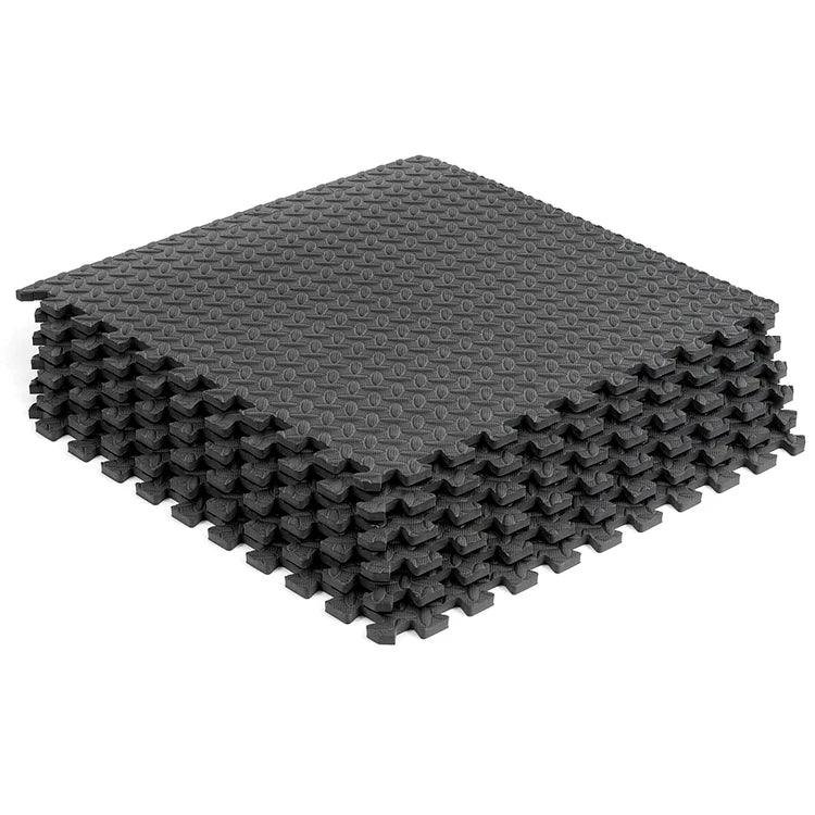 Gym Flooring Mats – Non-Slip EVA Foam Interlocking Tiles Black