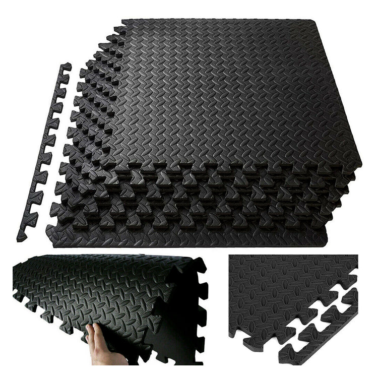 Gym Flooring Mats – Non-Slip EVA Foam Interlocking Tiles Black