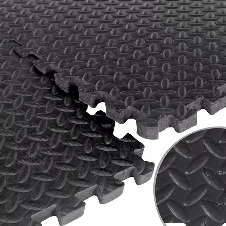 Gym Flooring Mats – Non-Slip EVA Foam Interlocking Tiles Black