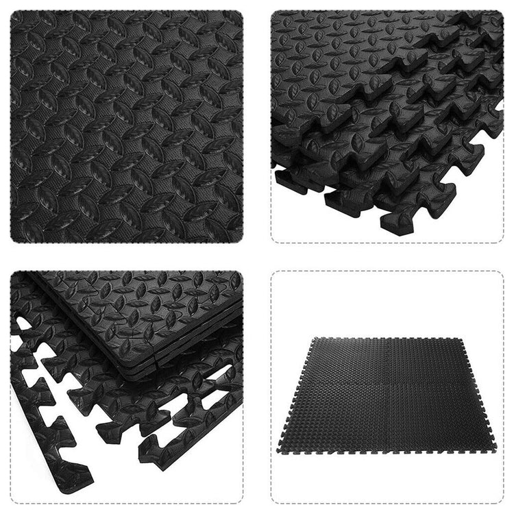 Gym Flooring Mats – Non-Slip EVA Foam Interlocking Tiles Black
