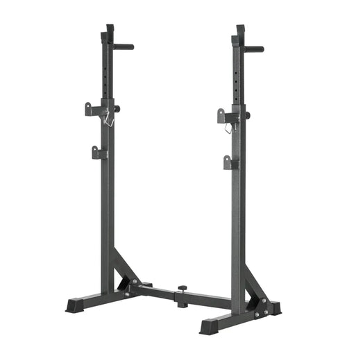 Half Squat Rack Stand for home gym strength training, sturdy steel frame supports squats, bench press, and barbell workouts